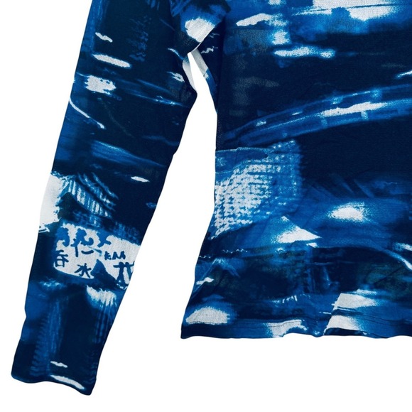Kenzo Junior Size S Mesh Sheer Top Abstract Cityscape Japanese Characters Y2K‎ - Picture 6 of 12